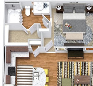 Sage with Fenced-in Yard Sage with Fenced-in Yard 3D. 2 bedroom apartment. Kitchen with island open to living/dinning rooms. 2 full bathrooms, shower stall in master. Walk-in closets. Patio/balcony open to yard.